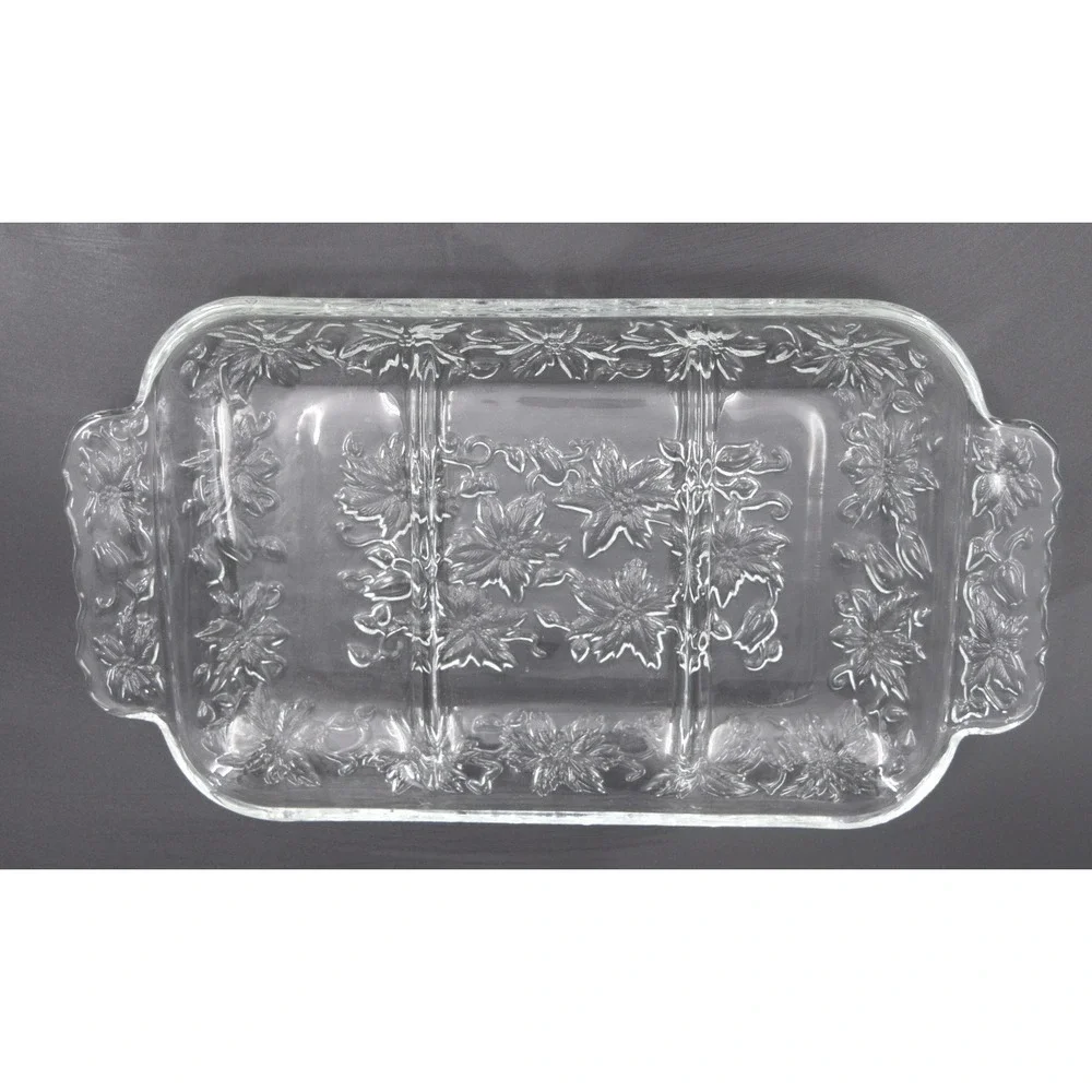 Vintage Relish Dish Unisex OS Clear Excellent Poinsettia Divided Glass Tray
